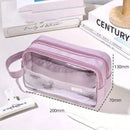 Canopla Cartuchera Escolar Visor Transparente Doble Cierre Cinco Compartimentos Pvc Resistente Utiles Escolares Viaje Levys Bazar Violeta Claro